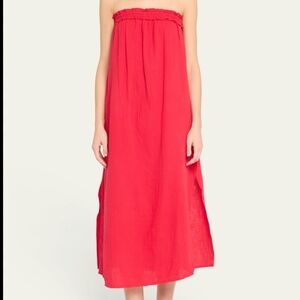 Bird& Knoll Kahlo Strapless Red Gauzy Boho Relaxed Fit Maxi Sundress Sz XL Beach